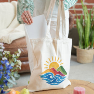 Zonne golven berg natuur boodschappentas tote bag