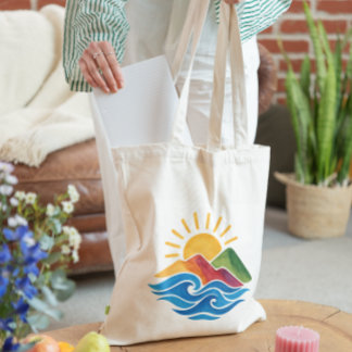 Zonne golven berg natuur boodschappentas tote bag