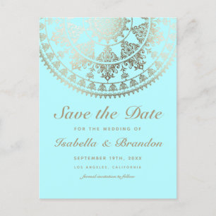 Zonne Mandala Trouw Save the Date Postkaarten Goud Aankondigingskaart