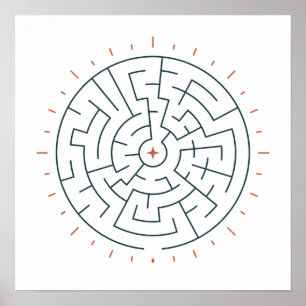 Zonne Maze Zon in Teal en Terracotta Poster