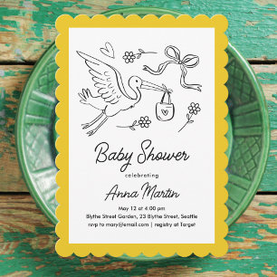 Zonne Ooievaar Baby Shower Uitnodiging