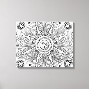 Zonne sterren antieke nachthemel middeleeuwse dier canvas afdruk