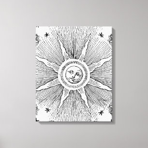 Zonne sterren antieke nachthemel middeleeuwse dier canvas afdruk