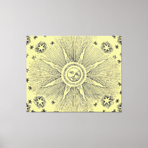 Zonne sterren antieke nachthemel middeleeuwse dier canvas afdruk