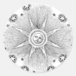 Zonne sterren antieke nachthemel middeleeuwse dier ronde sticker