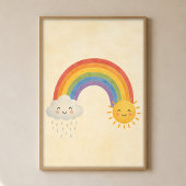 Zonne stortbui Regenboog Gouache Boho Kunst Poster