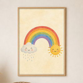 Zonne stortbui Regenboog Gouache Boho Kunst Poster