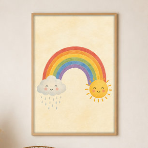 Zonne stortbui Regenboog Gouache Boho Kunst Poster