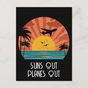 Zonne uit vliegtuigen uit, Retro Vintage Zonsonder Briefkaart