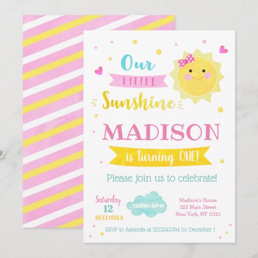 Zonne Verjaardagsfeest Uitnodigingen (Voorkant / Achterkant)