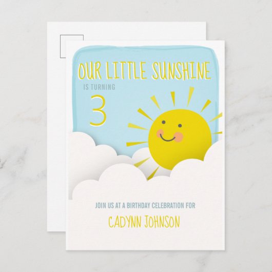 Zonne Wolken Blauwe Lucht Verjaardag Uitnodiging Briefkaart (Voorkant / Achterkant)