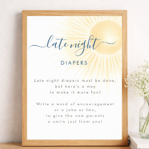 Zonne Zon Baby Shower Late Night Luiers Bord Poster