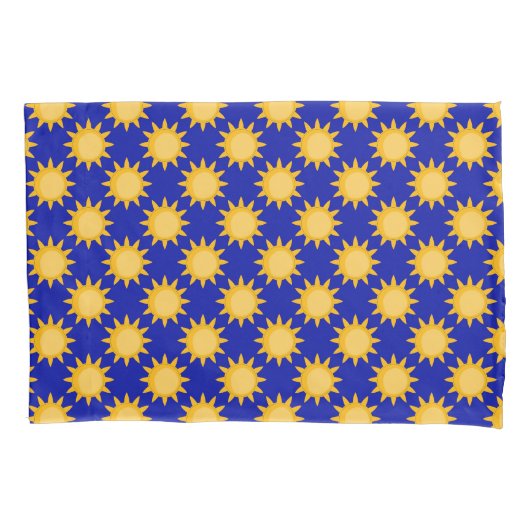 Zonne Zon Patroonontwerp Op Blauwe Kussensloop (Voorkant)