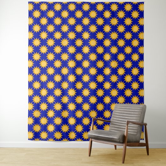 Zonne Zon Patroonontwerp Op Blauwe  Wandkleed (In situ)