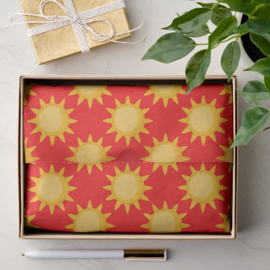 Zonne Zon Patroonontwerp Op Rood Tissuepapier (Geschenk)