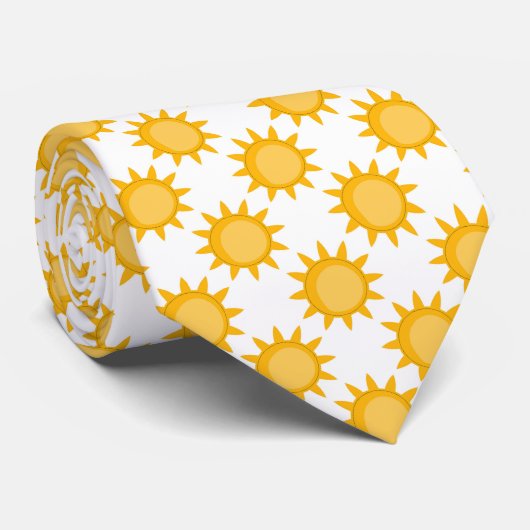 Zonne Zon Patroonontwerp Op Wit Stropdas (Opgerold)