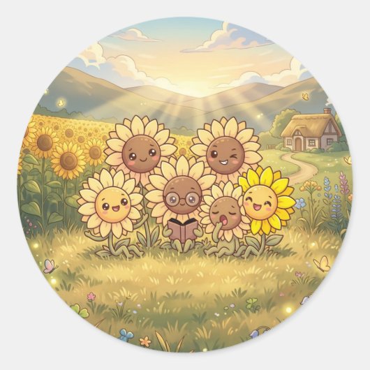Zonne Zonnebloem Weide Vrienden Sticker (Voorkant)