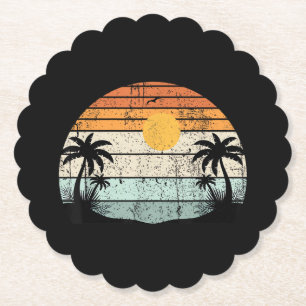 Zonne Zonneschijn Zomer Palmboom Strand Retro Trop Kartonnen Onderzetters