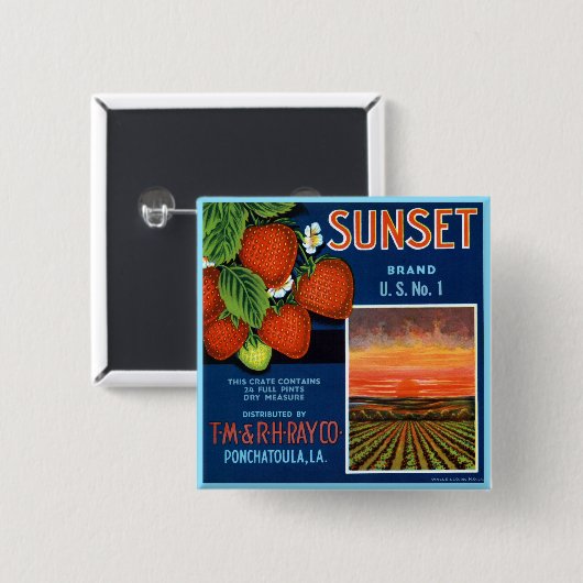 Zonneaardbeien Vierkante Button 5,1 Cm (Voorkant /achterkant)