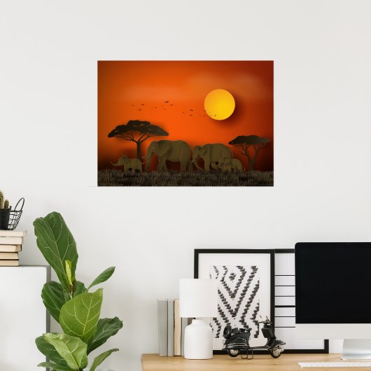 ZonneAfrikaanse savanne Elephants Poster (Thuiskantoor)