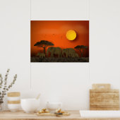 ZonneAfrikaanse savanne Elephants Poster (Keuken)