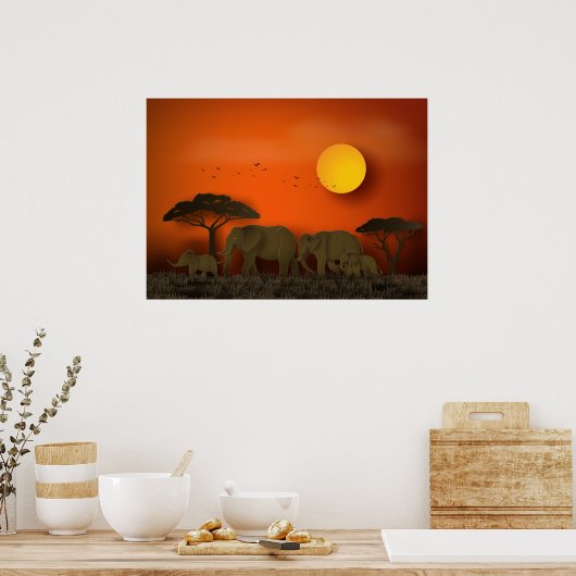 ZonneAfrikaanse savanne Elephants Poster (Keuken)