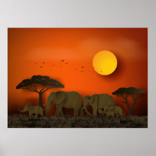 ZonneAfrikaanse savanne Elephants Poster