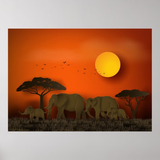 ZonneAfrikaanse savanne Elephants Poster (Voorkant)