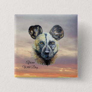 ZonneAfrikaanse Wilde Dog bedreigde oorspronkelijk Vierkante Button 5,1 Cm