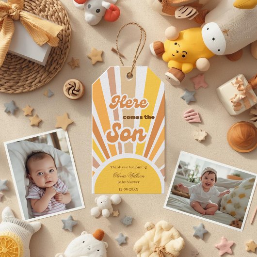 Zonnebabyfeest Boho Retro Gele Zonneschijn Cadeaulabel