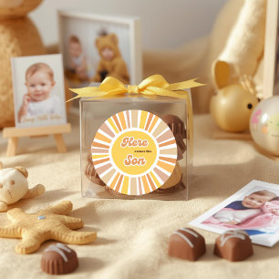 Zonnebabyfeest Boho Retro Gele Zonneschijn Ronde Sticker