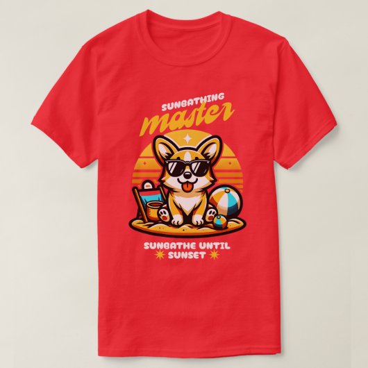 Zonnebaden Master Corgi Schattigee TShirt (Design voorkant)