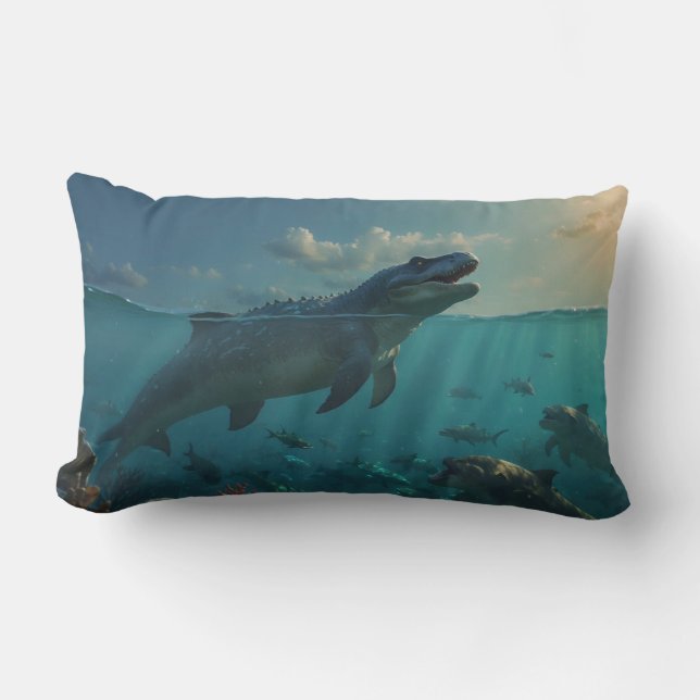 Zonnebaden Mosasaur (Dinosaurus Art) Mok Kussen (Voorkant)