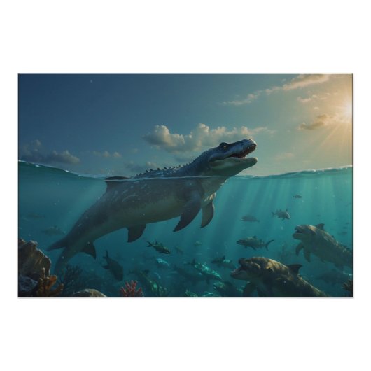 Zonnebaden Mosasaur (Dinosaurus Art) Mok Perfect Poster (Voorkant)