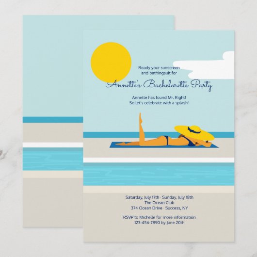 Zonnebaden Zwembad Party uitnodiging (Voorkant / Achterkant)