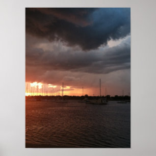Zonnebakken en boten op het Afbeelding water Poster