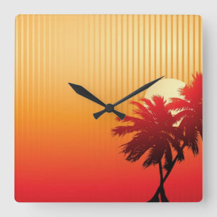 Zonnebakken en palmwandklok vierkante klok