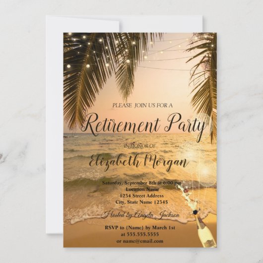 Zonnebakken, palm, ballonnen, wijnpartij kaart (Voorkant)