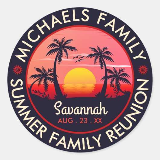 Zonnebakpalmboom voor gezinshereniging ronde sticker (Voorkant)