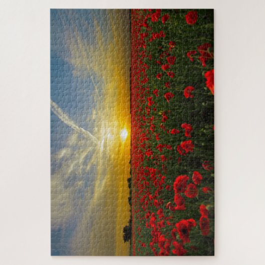 Zonnebakpuzzel op papaverveld legpuzzel (Verticaal)