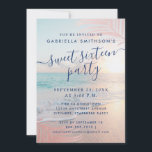 Zonnebakroze zomerzonsondergang 16e verjaardag kaart<br><div class="desc">Een verbluffend chic roze en turquoise aqua blue oceanside strand met roos gouden palmblauw en wazige gradiëntbekledingsachtergrond op een zomerthema, zoete uitnodiging voor 16 verjaardag. Alle formuleringen kunnen worden gewijzigd om te werken voor elke verjaardag of viering van de leeftijd en er is ruimte op de achterkant voor optionele informatie...</div>