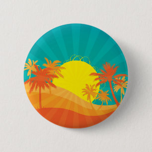 Zonnebaktropische retro-surf ontwerp ronde button 5,7 cm