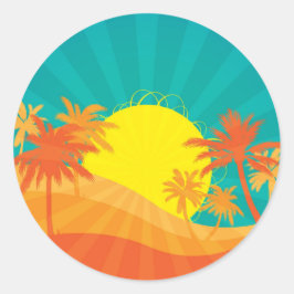 Zonnebaktropische retro-surf ontwerp ronde sticker