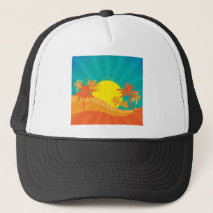 Zonnebaktropische retro-surf ontwerp trucker pet