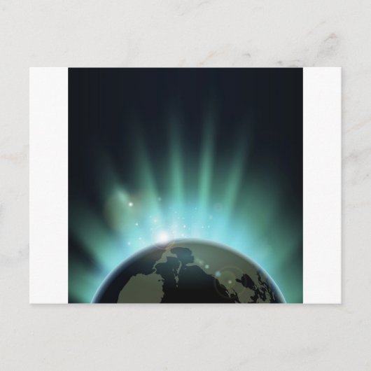 Zonnebarst over het wereldbol briefkaart (Voorkant)