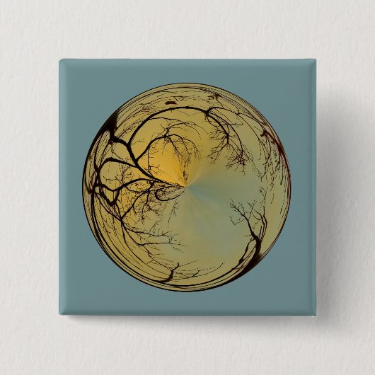 zonnebel met boom vierkante button 5,1 cm (Voorkant)