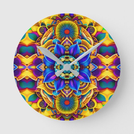 Zonneblauw Accent Mandala Ronde Klok (Voorkant)