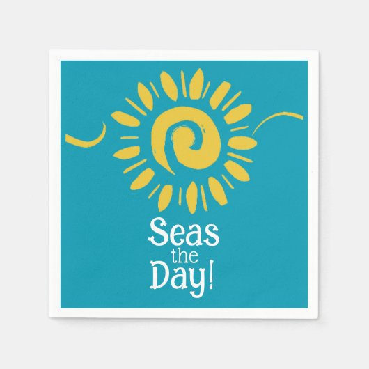 Zonneblauw geel wit strand Zeeen dag cocktail Servet (Voorkant)