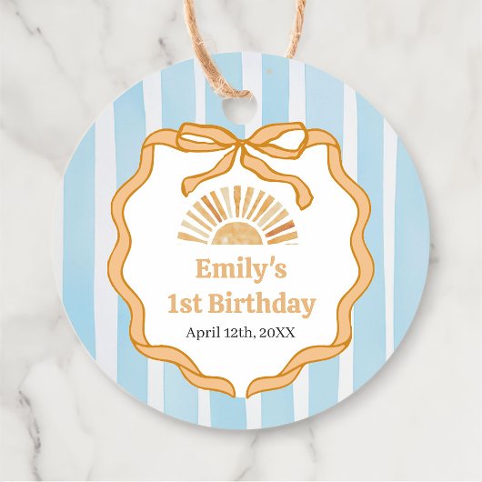 Zonneblauw Gingham Feestelijke Verjaardags Cadeaut Bedankjes Labels