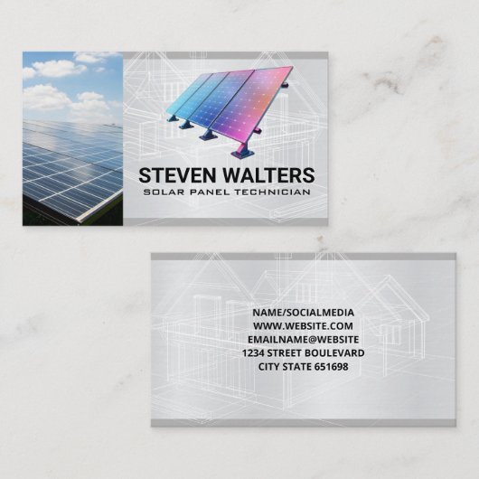 Zonneblauwdrukken | Zonnepaneeltechniek | Energie  Visitekaartje (Voorkant / Achterkant)